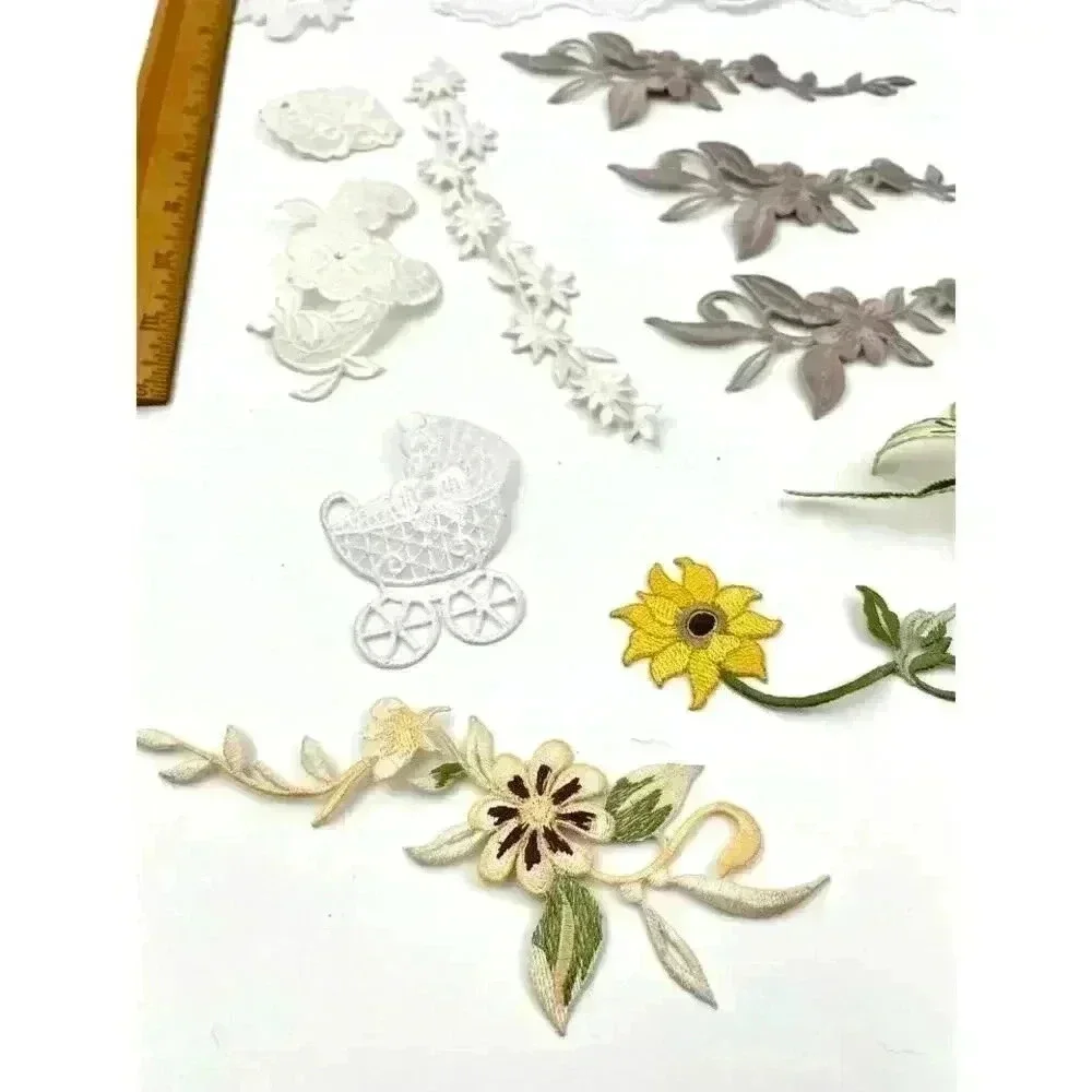 21 PC FLoral Heart Sewon Iron On‎ Patches Applique Mixed Variety Assorted NEW